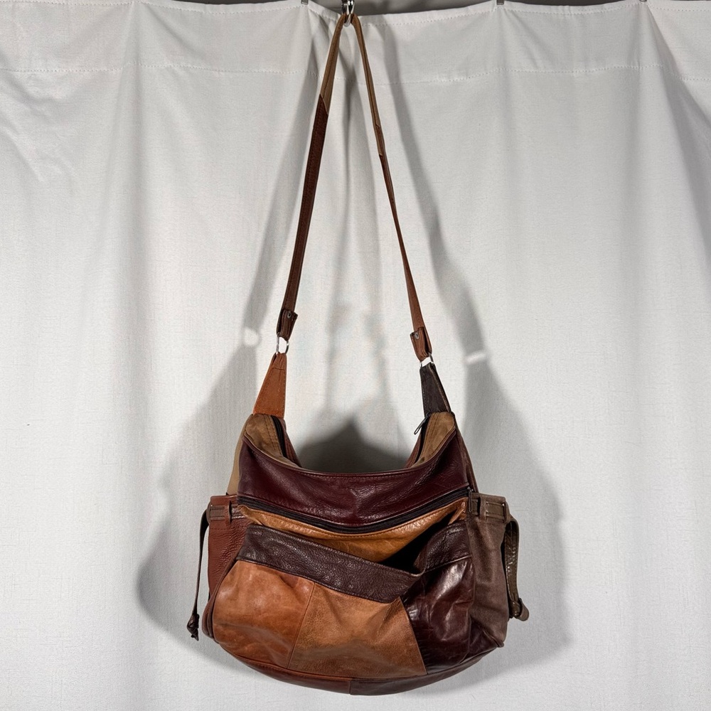 Vintage Slouchy Leather Patchwork Crossbody Bag - Picture 3 of 10